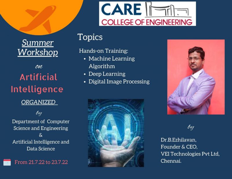 Summer Workshop On Artificial Intelligence Care College Of Engineering