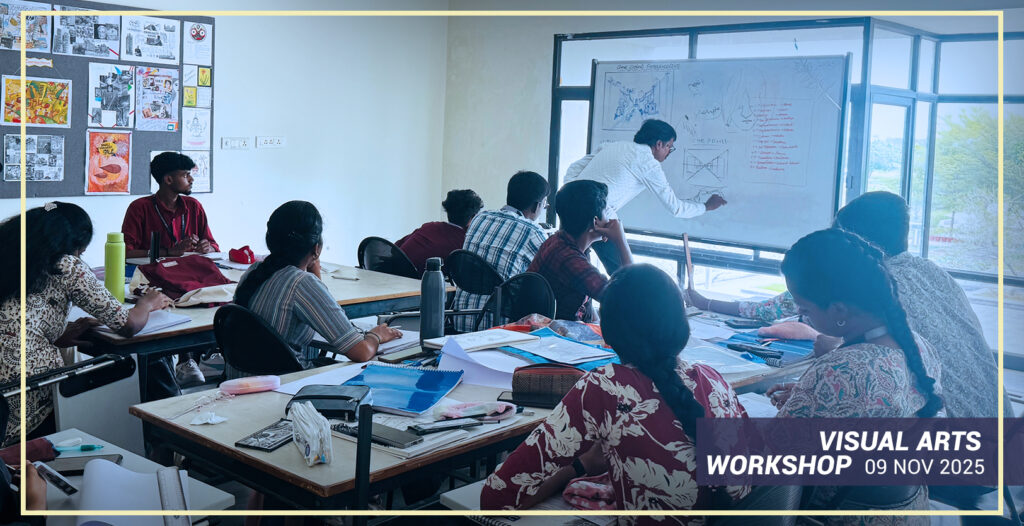 B.Des students participating in a Visual Arts Workshop at CARE School of Design, Trichy.