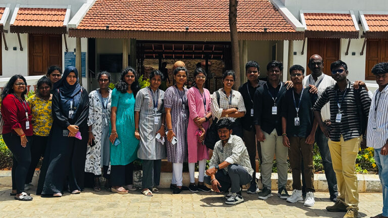Design students exploring heritage architecture during Keeladi industrial visit