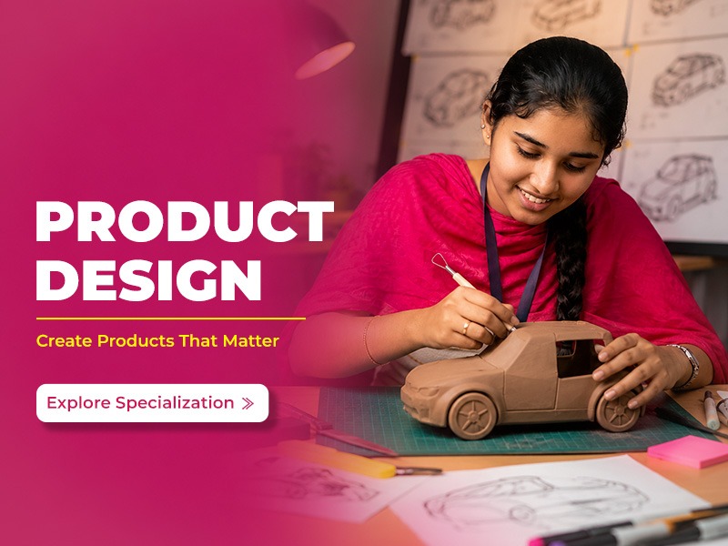 Bachelor of Design student developing a clay car prototype during Product Design studio session at CARE School of Design
