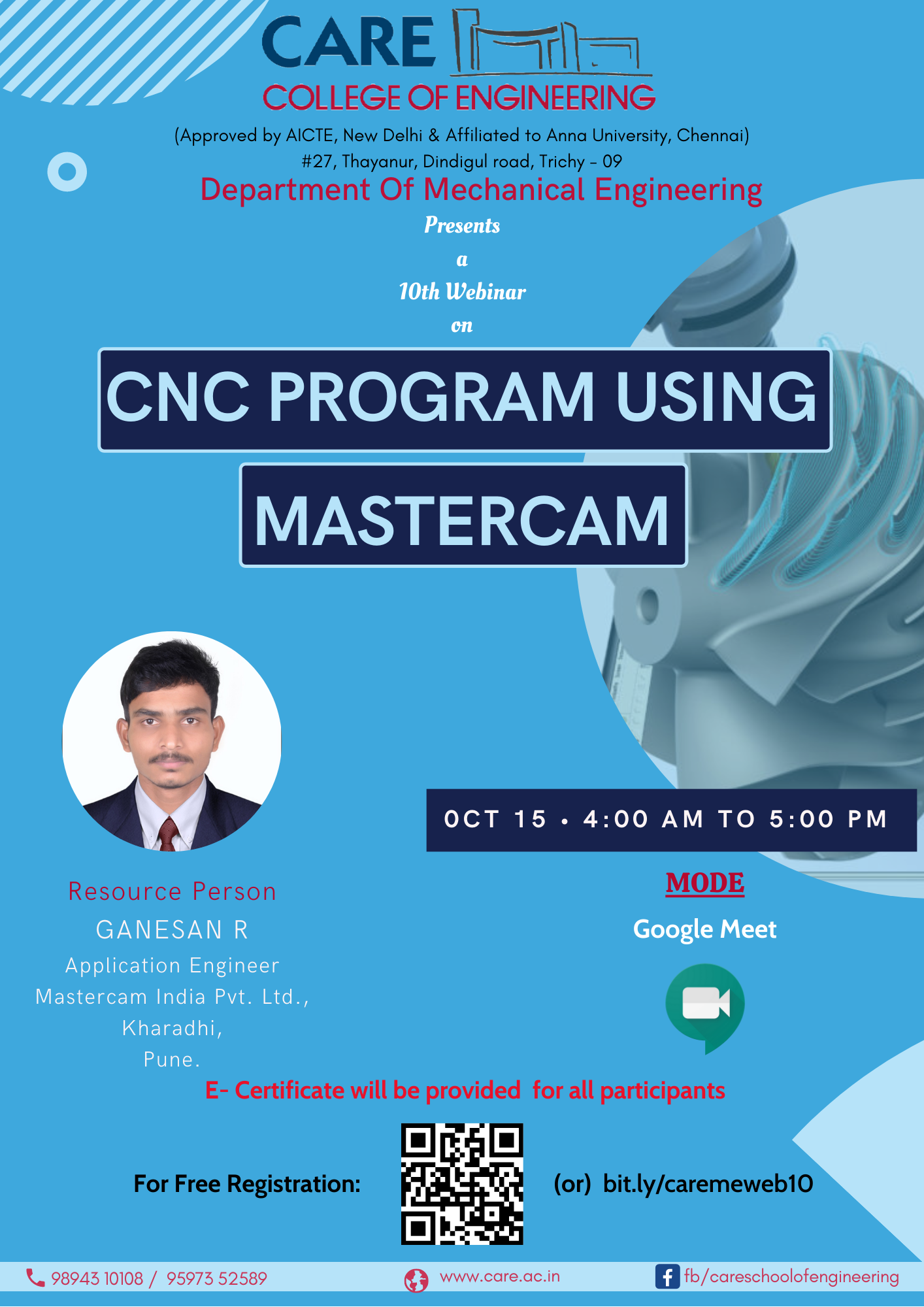 10th Webinar  “ CNC Program using Mastercam‘’