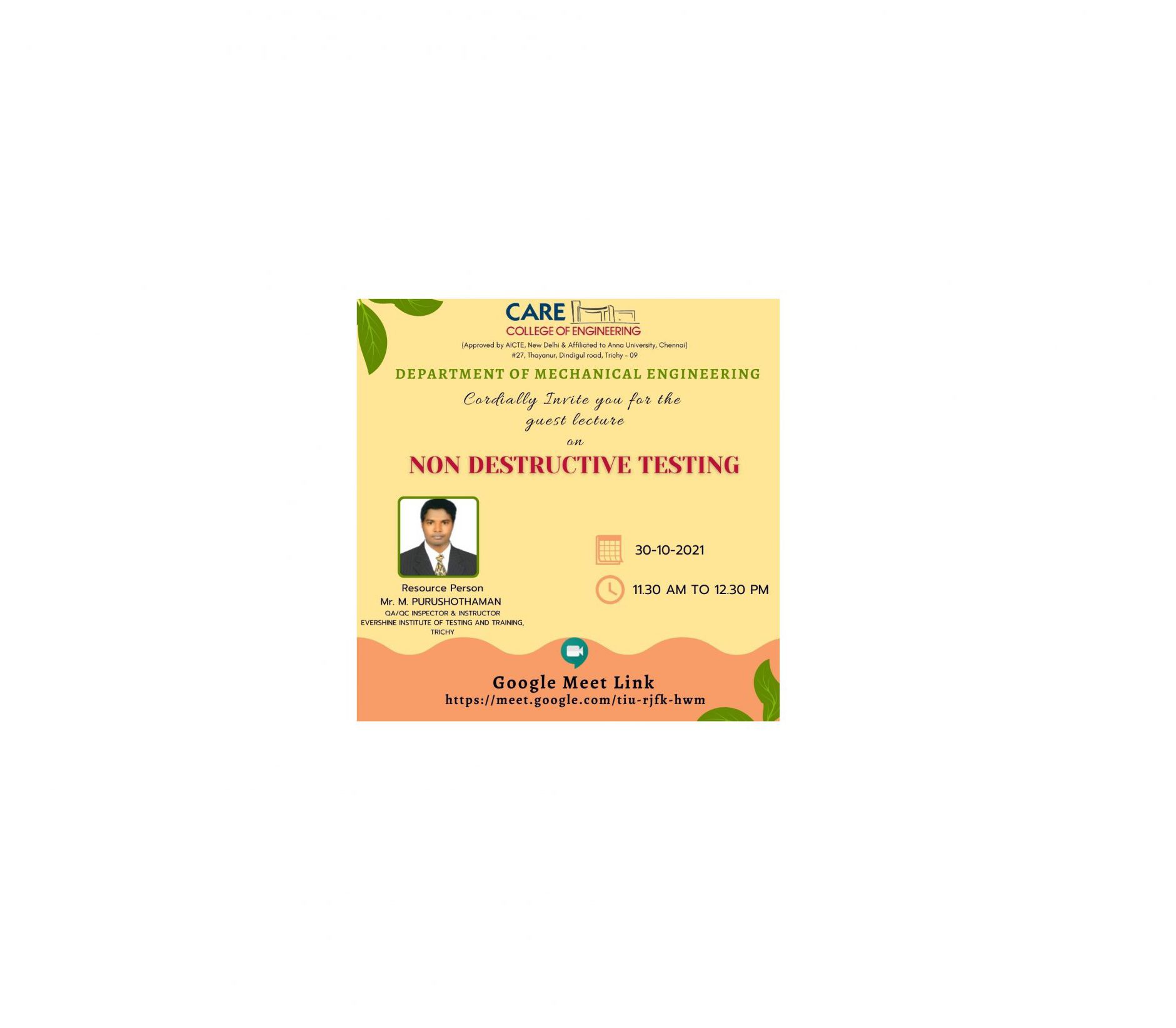 Guest Lecture on NON DESTRUCTIVE TESTING