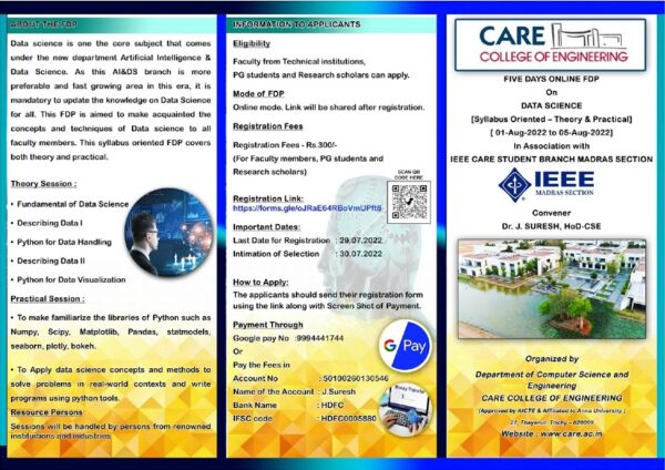 Five days Faculty Development Program on DATA SCIENCE - CARE College of ...