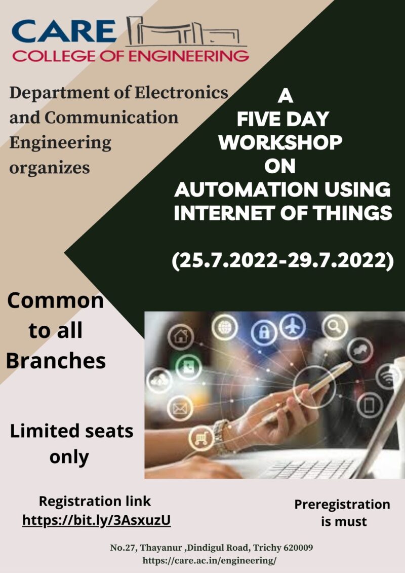 Five day workshop on Automation using IoT - CARE College of Engineering