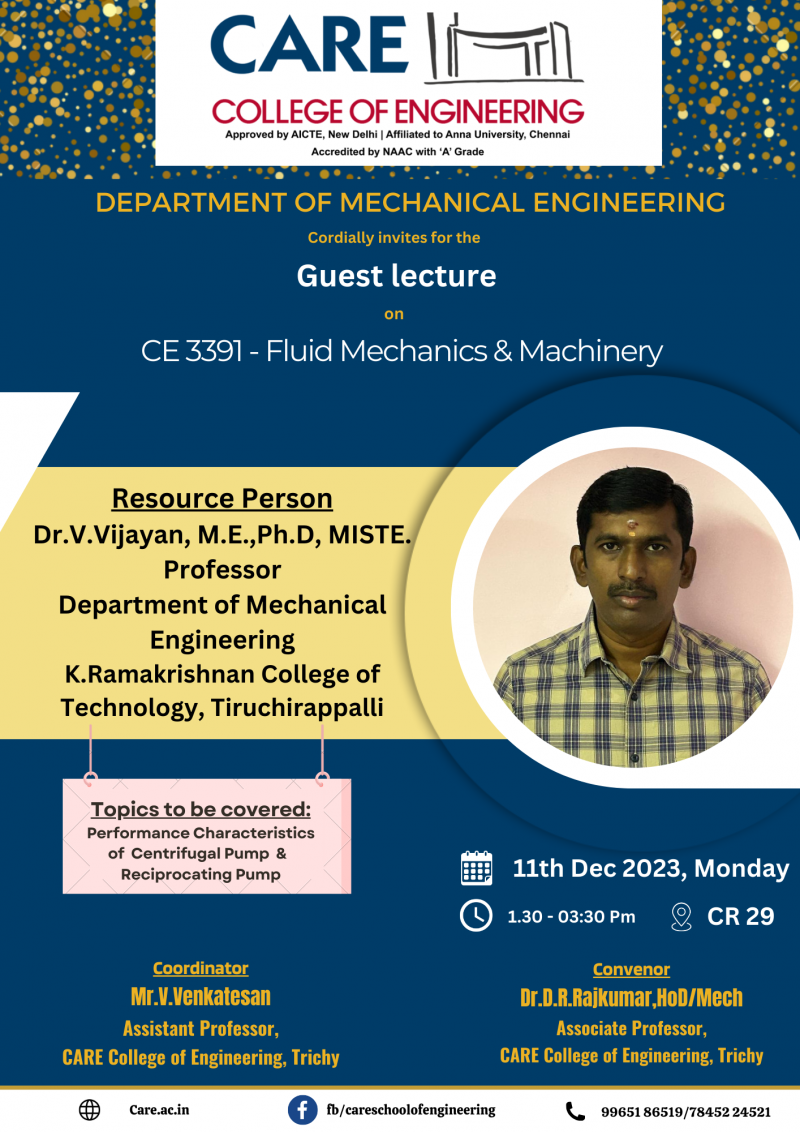 Guest Lecture - CE3391 Fluid Mechanics And Machinery - CARE College Of ...