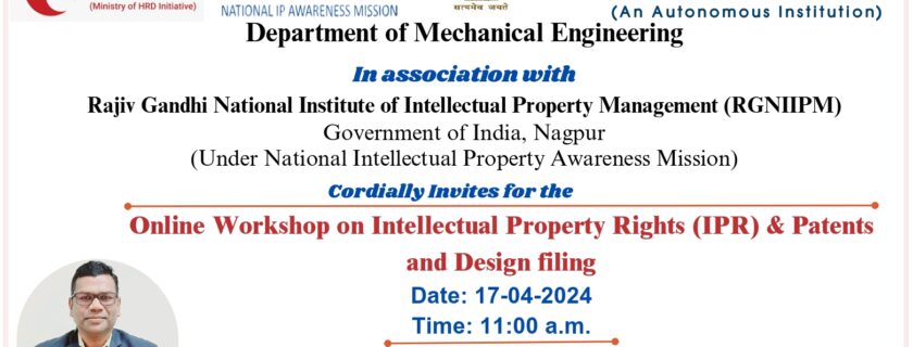 Online Workshop on Intellectual Property Rights(IPR) & Patents and Design filling