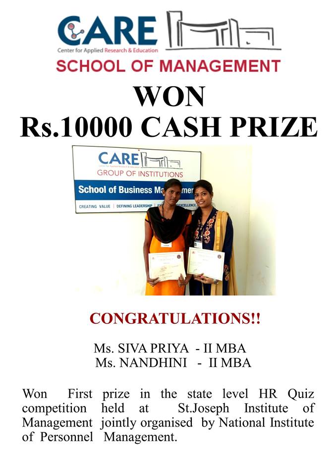 Winners at National Level HR Quiz – St.Joesph’s Institute of Management