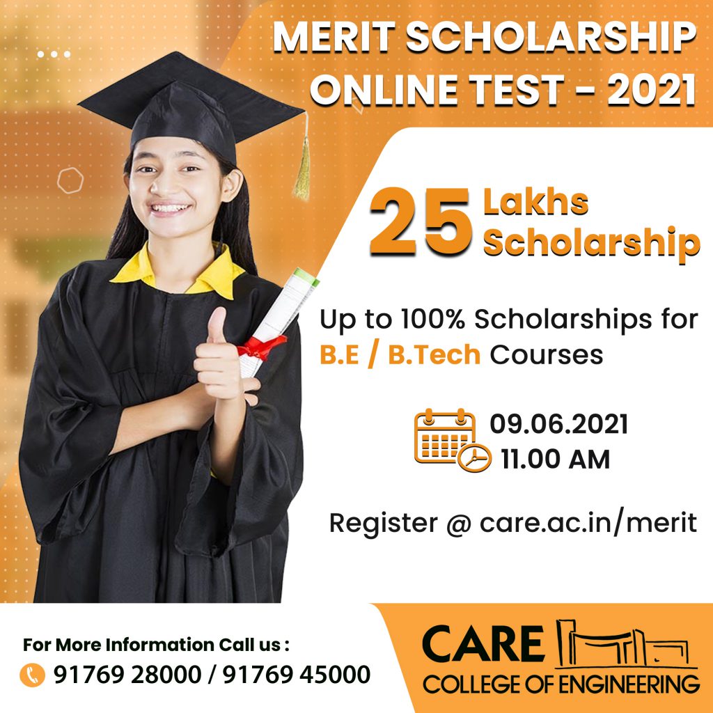 B.E./B.Tech Merit Scholarship Test For +2 Students - 2021 - CARE Group ...